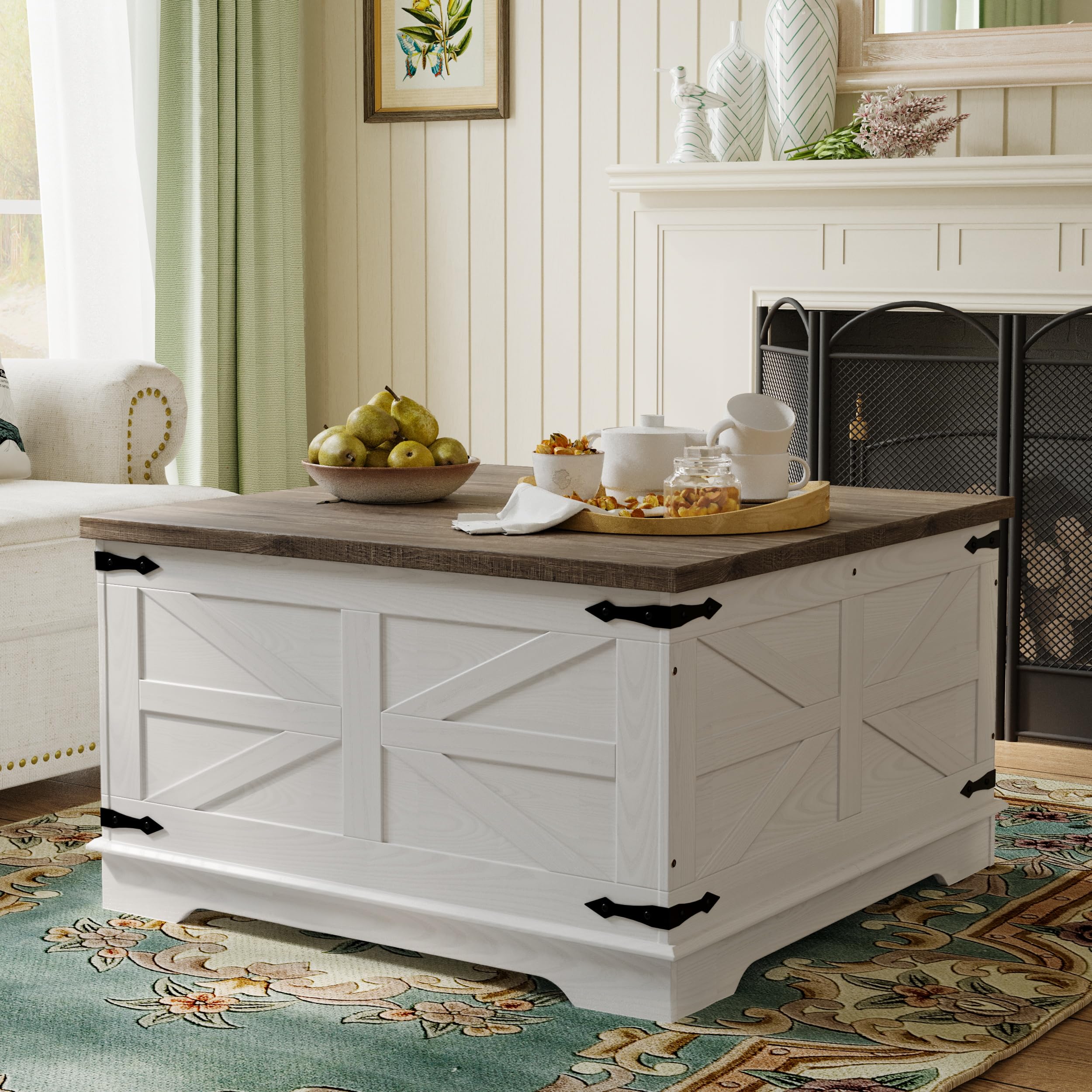 Farmhouse Square Coffee Table with Hidden Storage