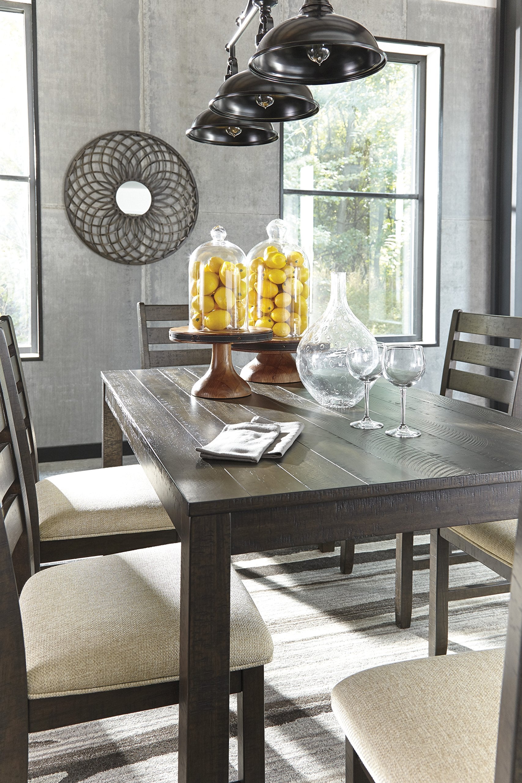 Signature Design by Ashley Rokane 7-Piece Dining Room Table Set with 6 Upholstered Chairs - Brown Wood 20" Rectangular Table & Chair Set for Kitchen Dining Room