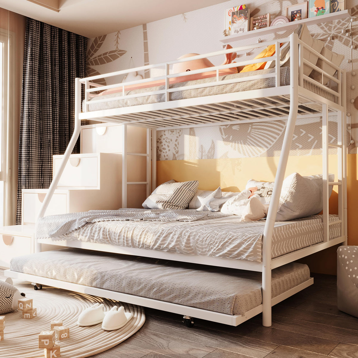 Twin Over Full Metal Bunk Bed with Trundle