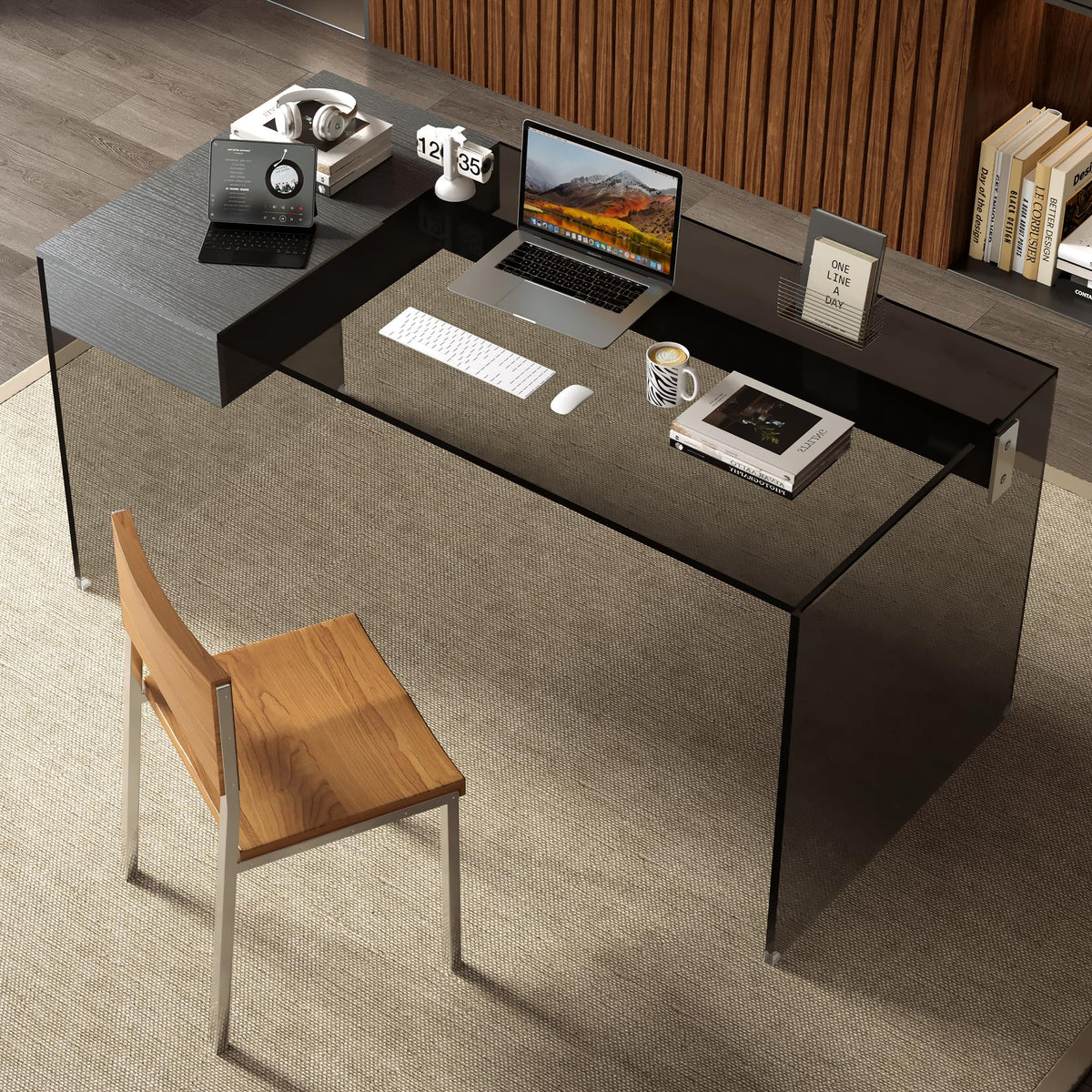 Black Glass Desk with Drawer