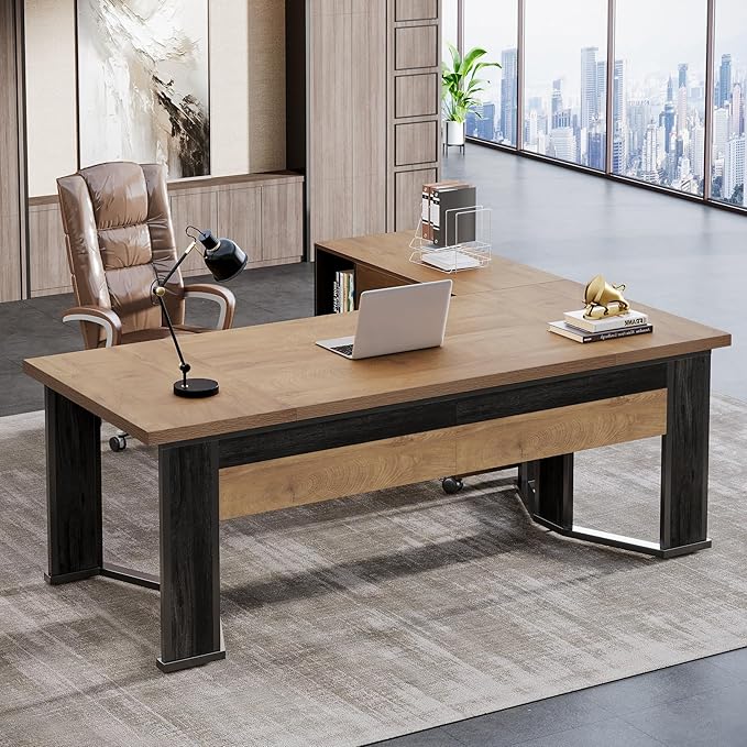 L-Shaped Executive Desk with File Cabinet