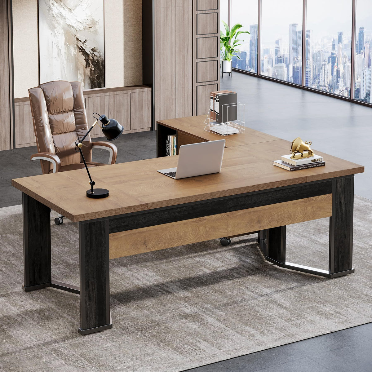 L-Shaped Desk with File Cabinet