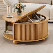Fluted Round Coffee Table with Sliding Storage