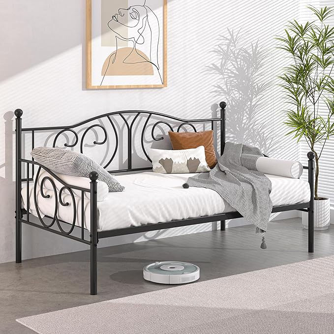 Twin Daybed Frame with Metal Slats & Under-Bed Storage
