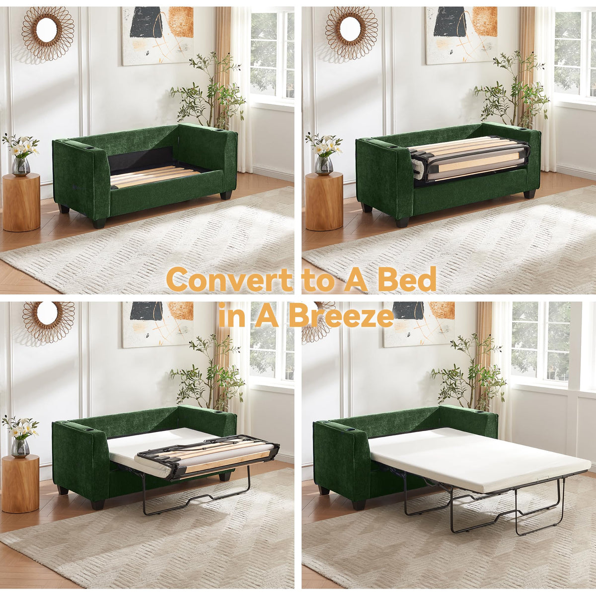 Chenille Pull-Out Sofa Bed