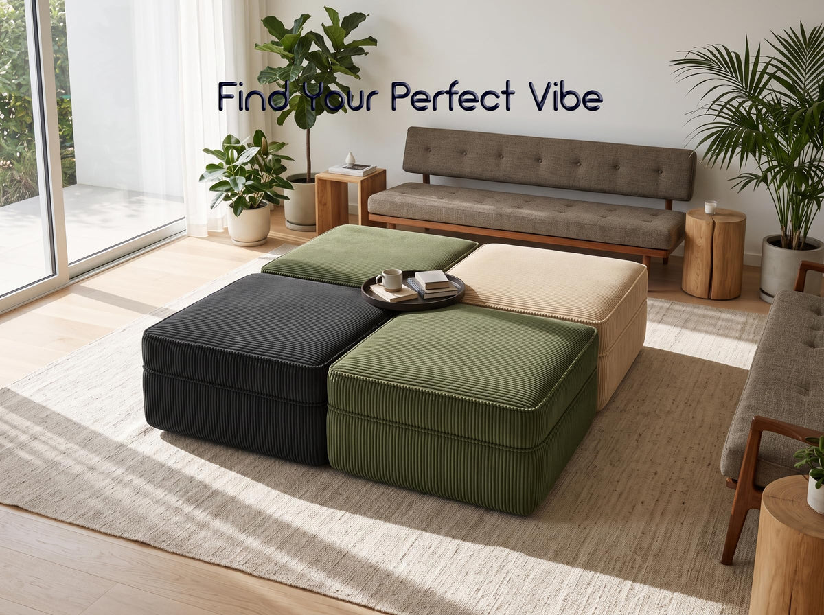 Tirstice 30.3" Oversized Square Corduroy Ottoman, Camel
