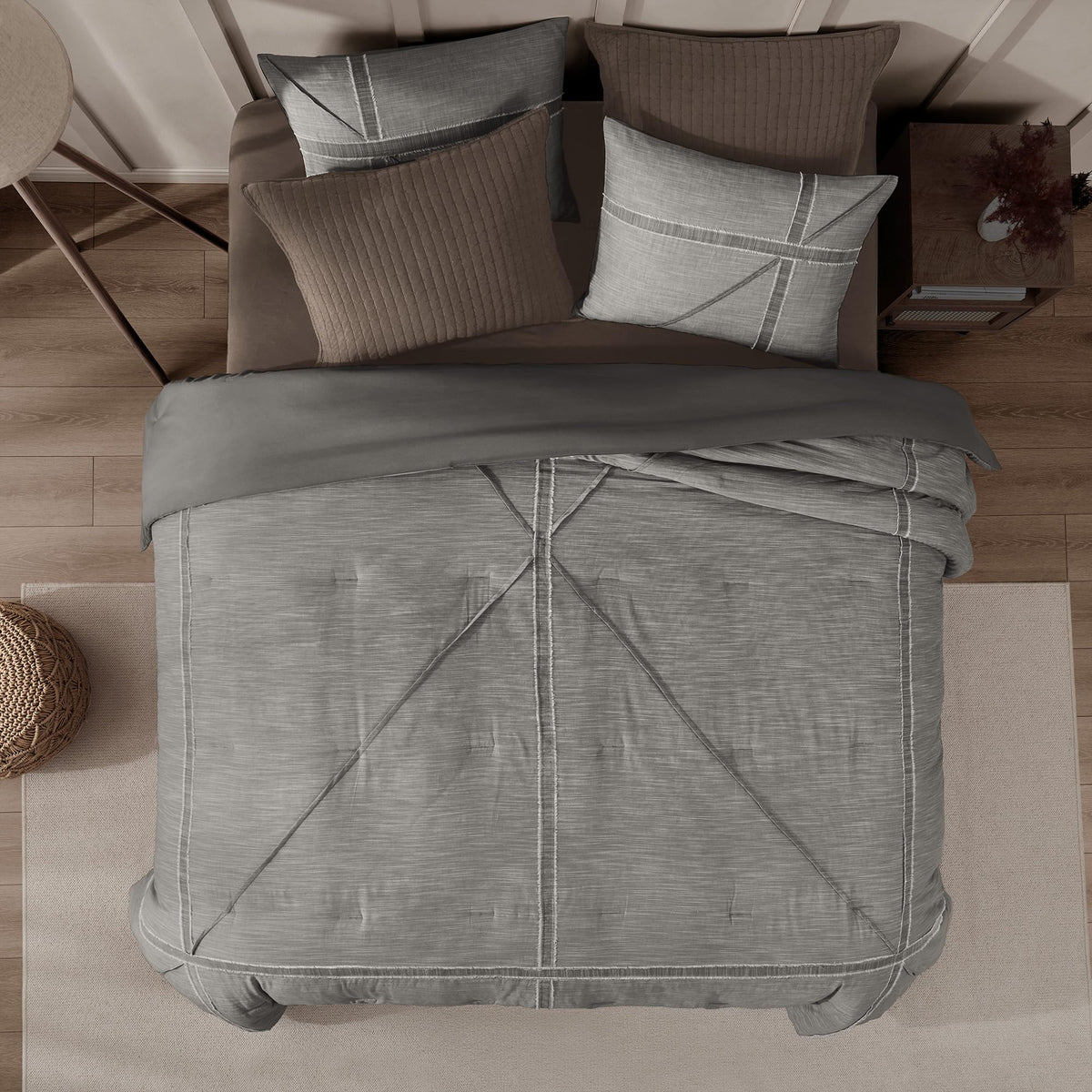 Queen Cotton Comforter Set, Black Grey