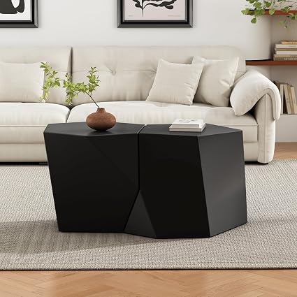 Geometric Concrete Coffee Table Set of 2 – Pentagon & Hexagon