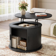 Hizyrina Round Lift Top Coffee Table, 23.6" Fluted Drum Coffee Table with Large Hidden Storage for Living Room, Center Table with Sliding Rolling Door for Small Spaces, Apartment, Home Office, Black