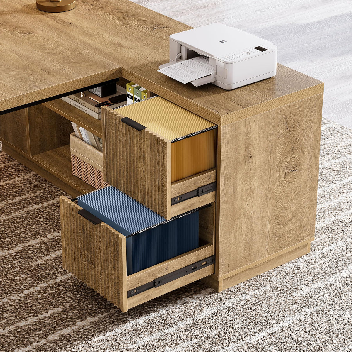 L-Shaped Executive Desk with Drawers