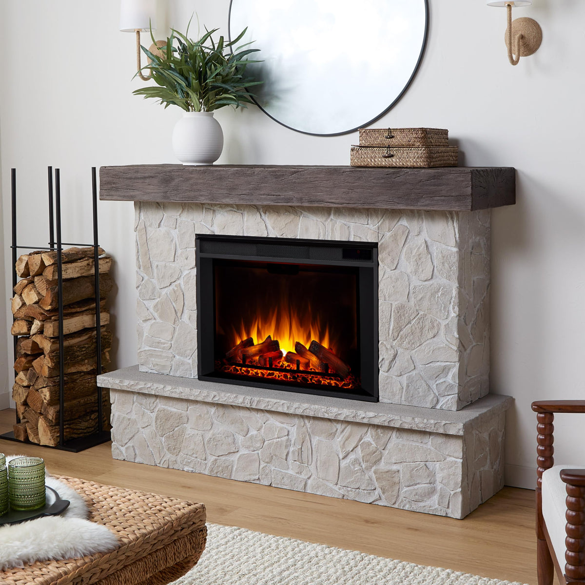 Stone-Look Electric Fireplace
