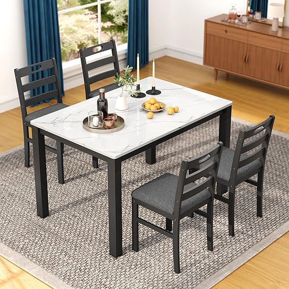 5-Piece Farmhouse Dining Table Set for 4
