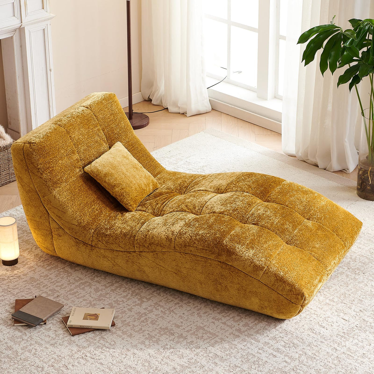 Yellow Tufted Chaise Lounge