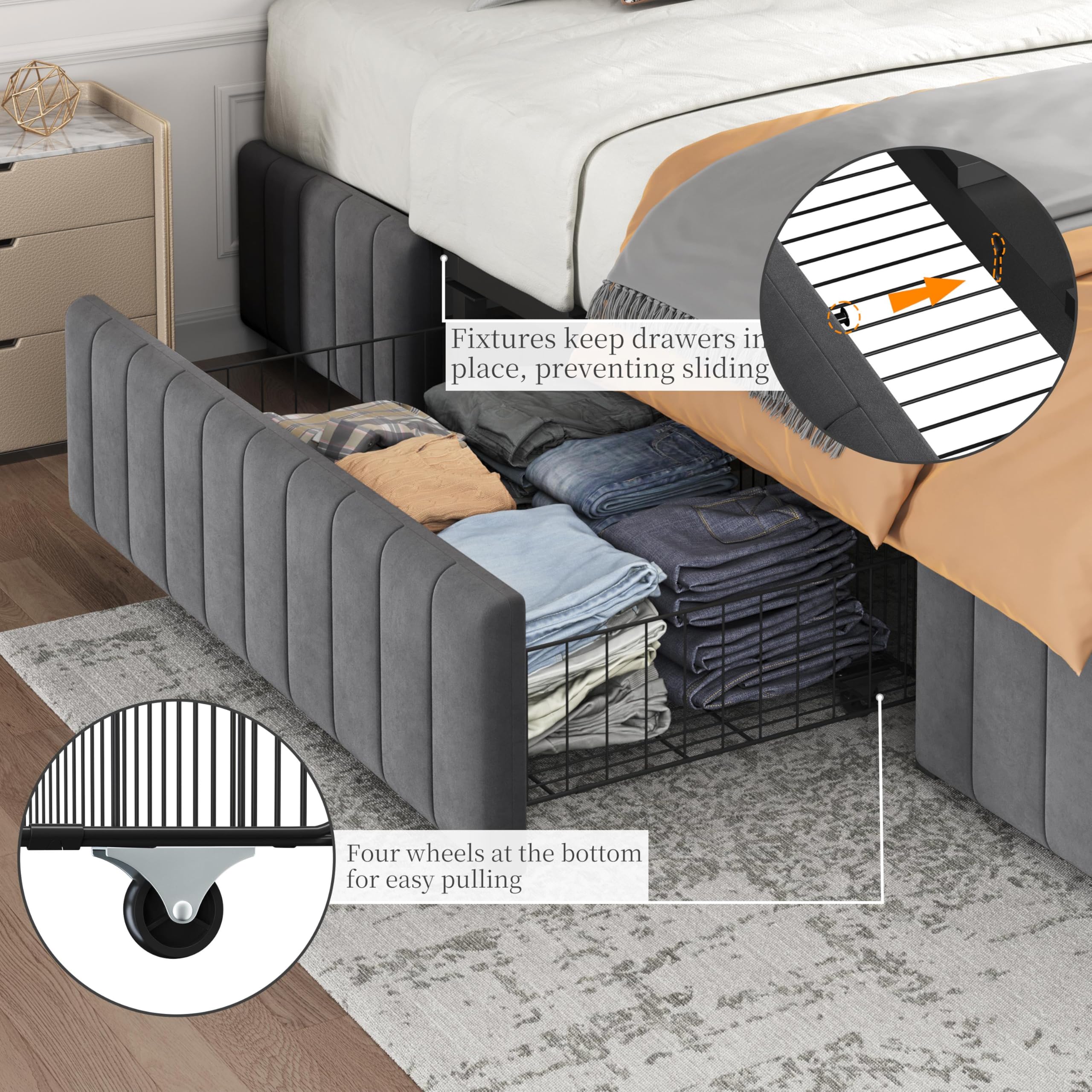 Upholstered Platform Bed with Storage Drawers
