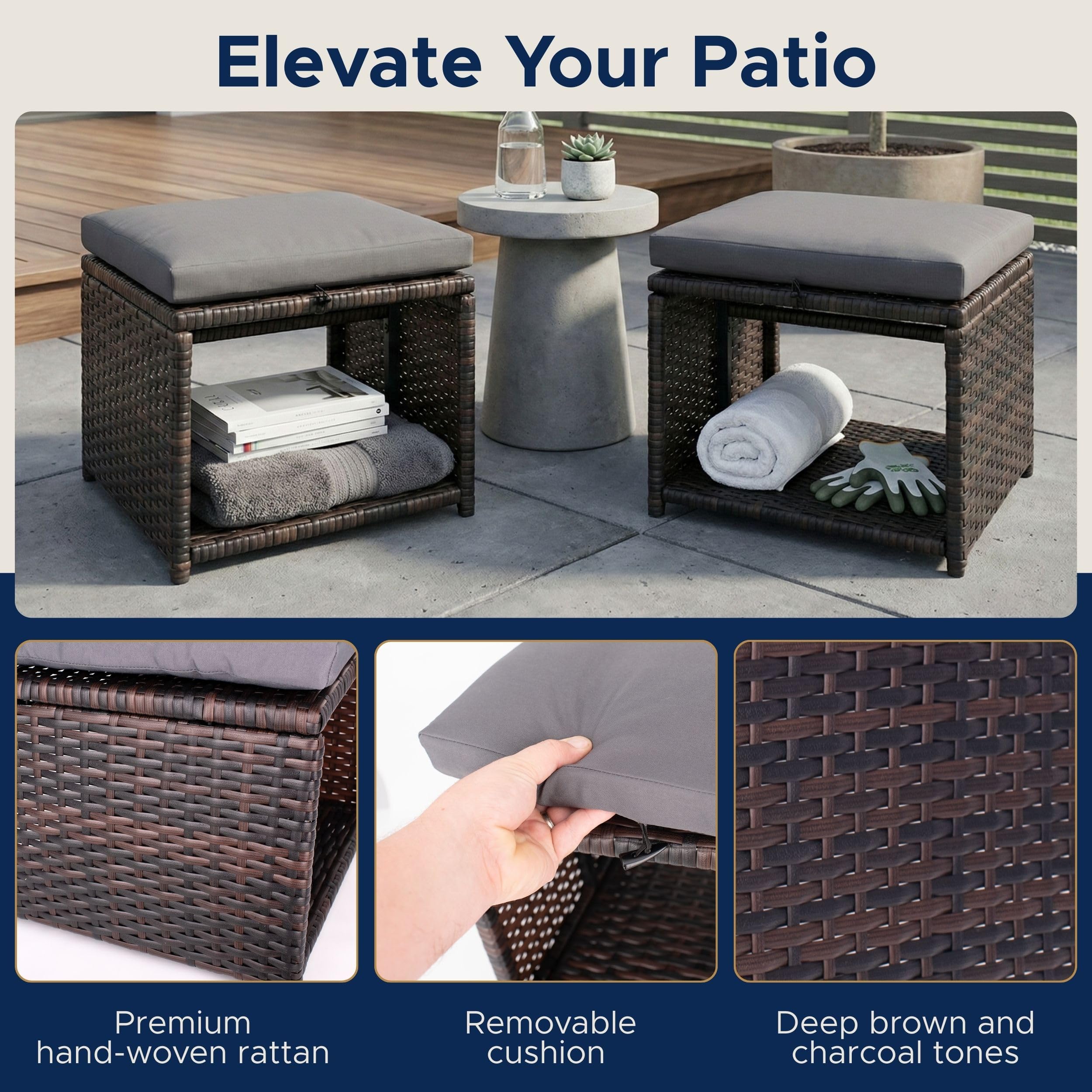 Outdoor Storage Ottoman Set of 2