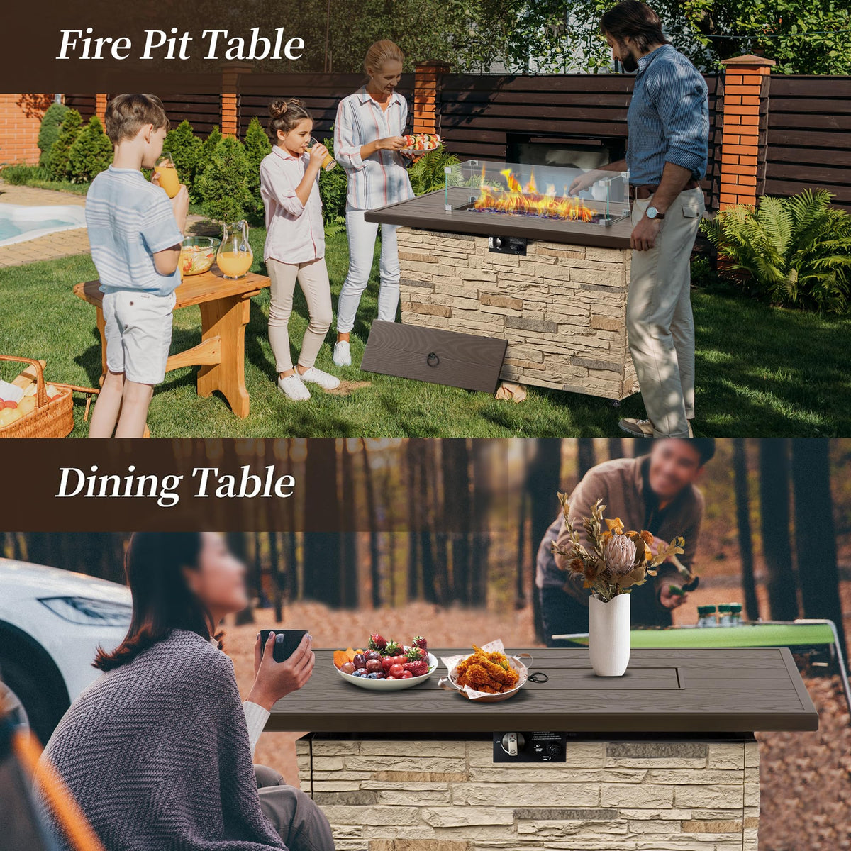 PIZZELLO 43" Propane Fire Pit Table, 50,000 BTU Outdoor Gas Firepit Table