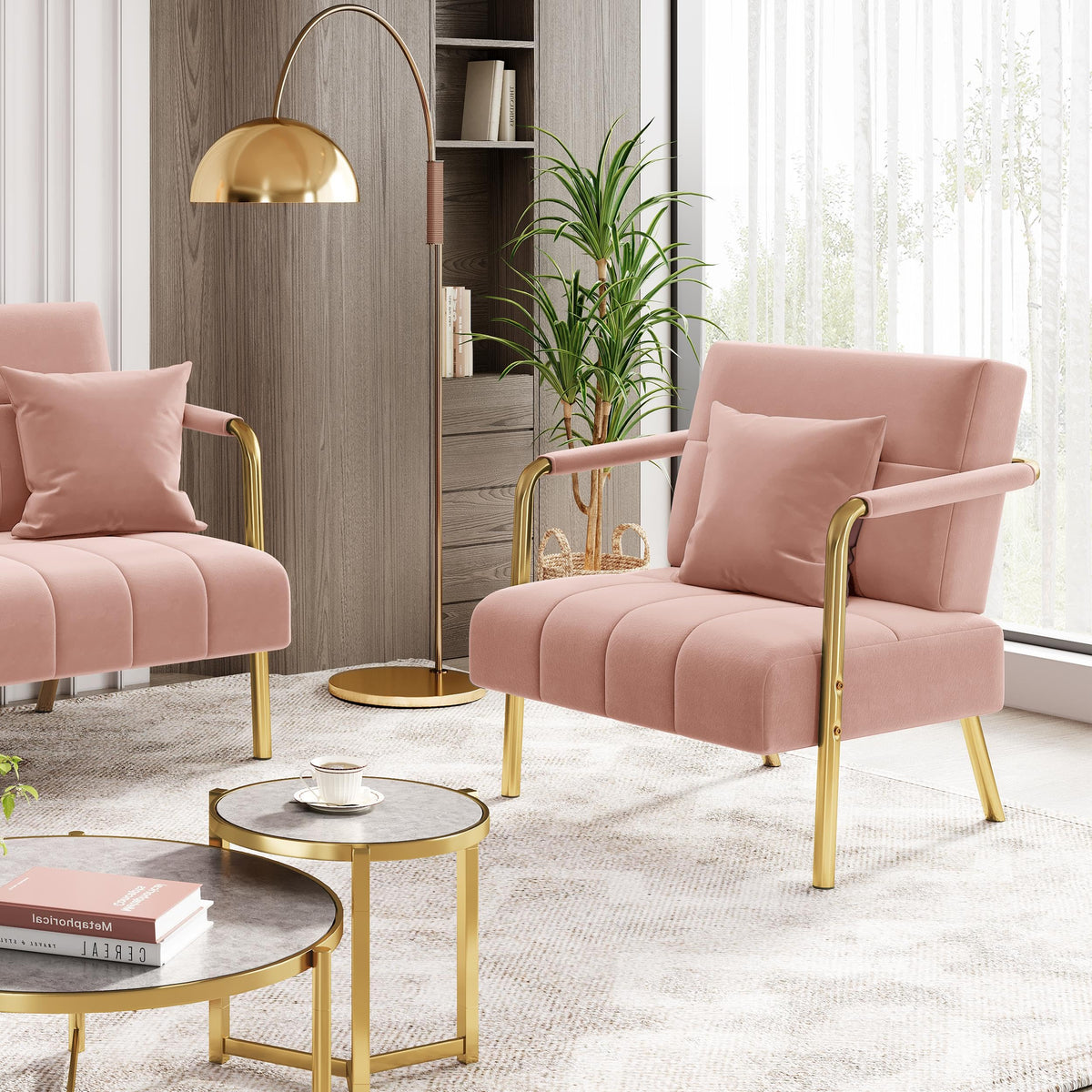 Pink Velvet Accent Chair