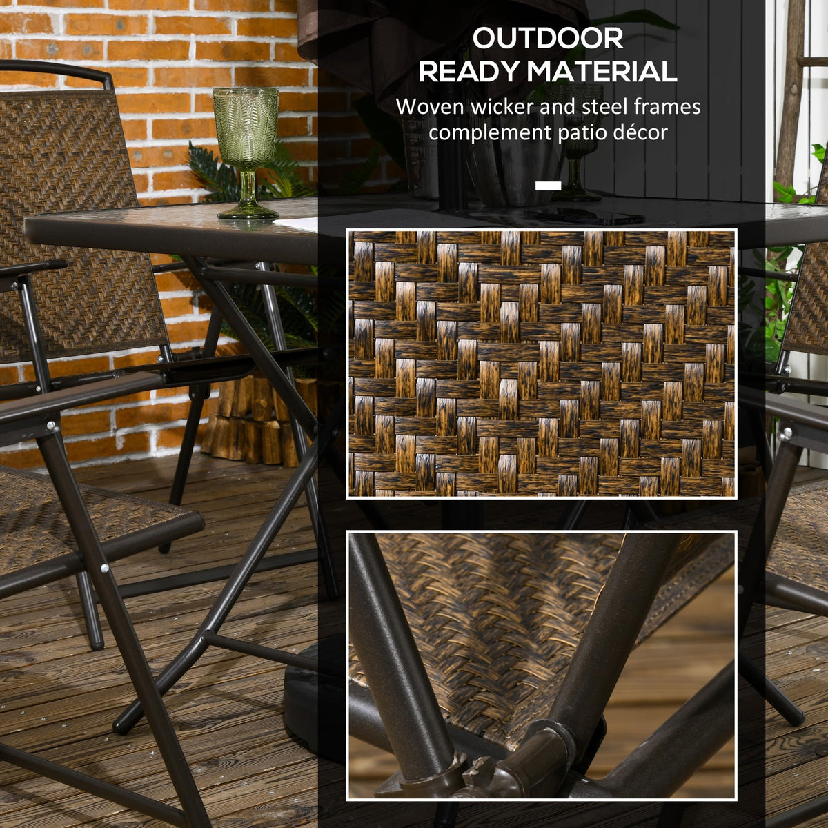 Outsunny 5 Pieces Wicker Patio Dining Set Foldable Dark Brown