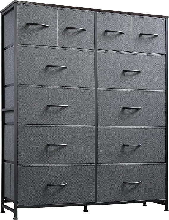 12-Drawer Fabric Dresser with Steel Frame & Wood Top
