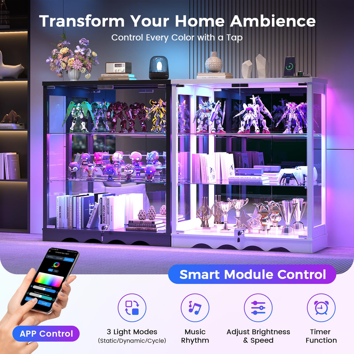 Glass Display Cabinet with RGB Lights