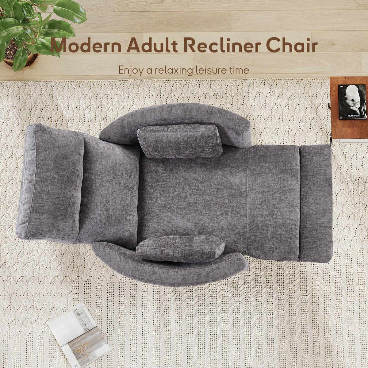 Bonzy Home Swivel Rocker Recliner Chair, Glider Rocker Recliner, Gray