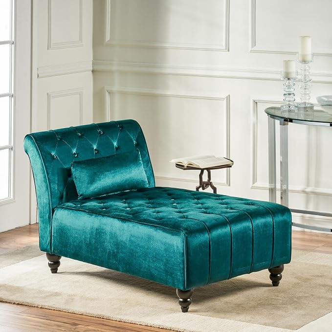 Forest Green Velvet Chaise Lounge