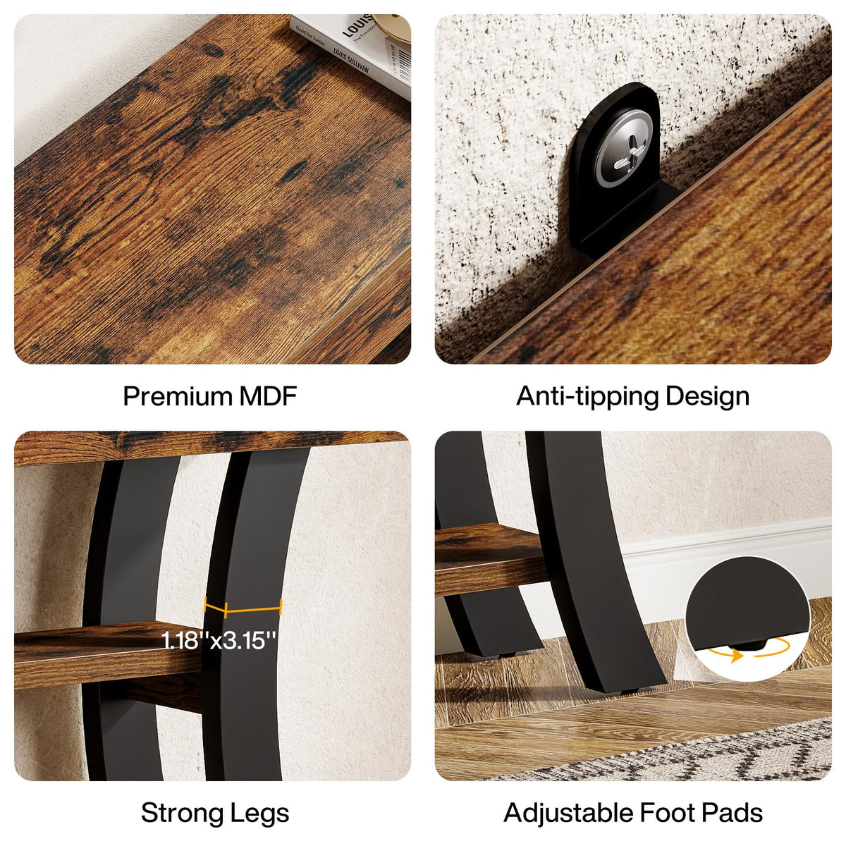 Curved 3-Tier Console Table