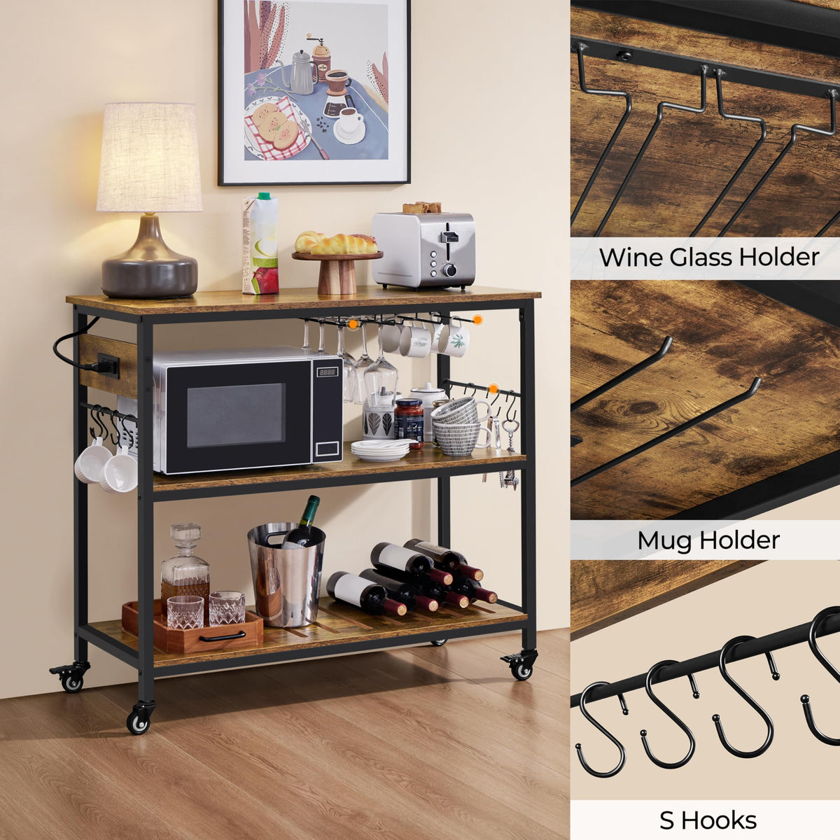 Kitchen Island Cart with Power Outlets