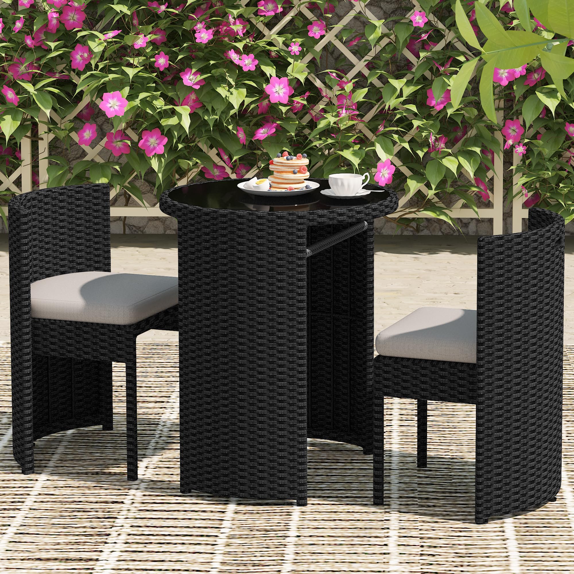 TWT Patio Bistro Set, 3 Pieces All Weather Cast Aluminum Patio Bistro Sets with Tempered Glass Table & Patio Chairs for Poolside Porch Deck Apartment, Durable Rust All-Weather Resistance