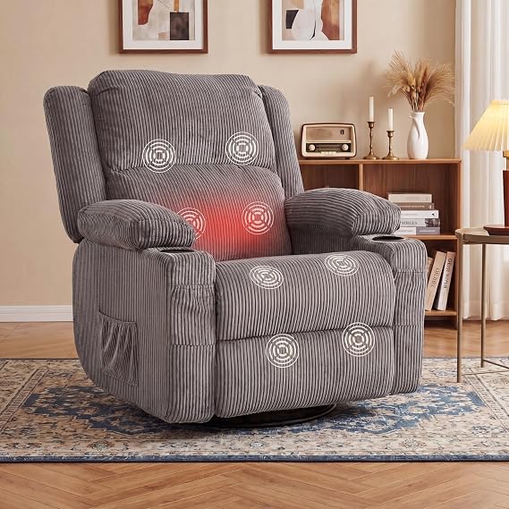 Swivel Rocker Recliner Chair with Heat & Massage