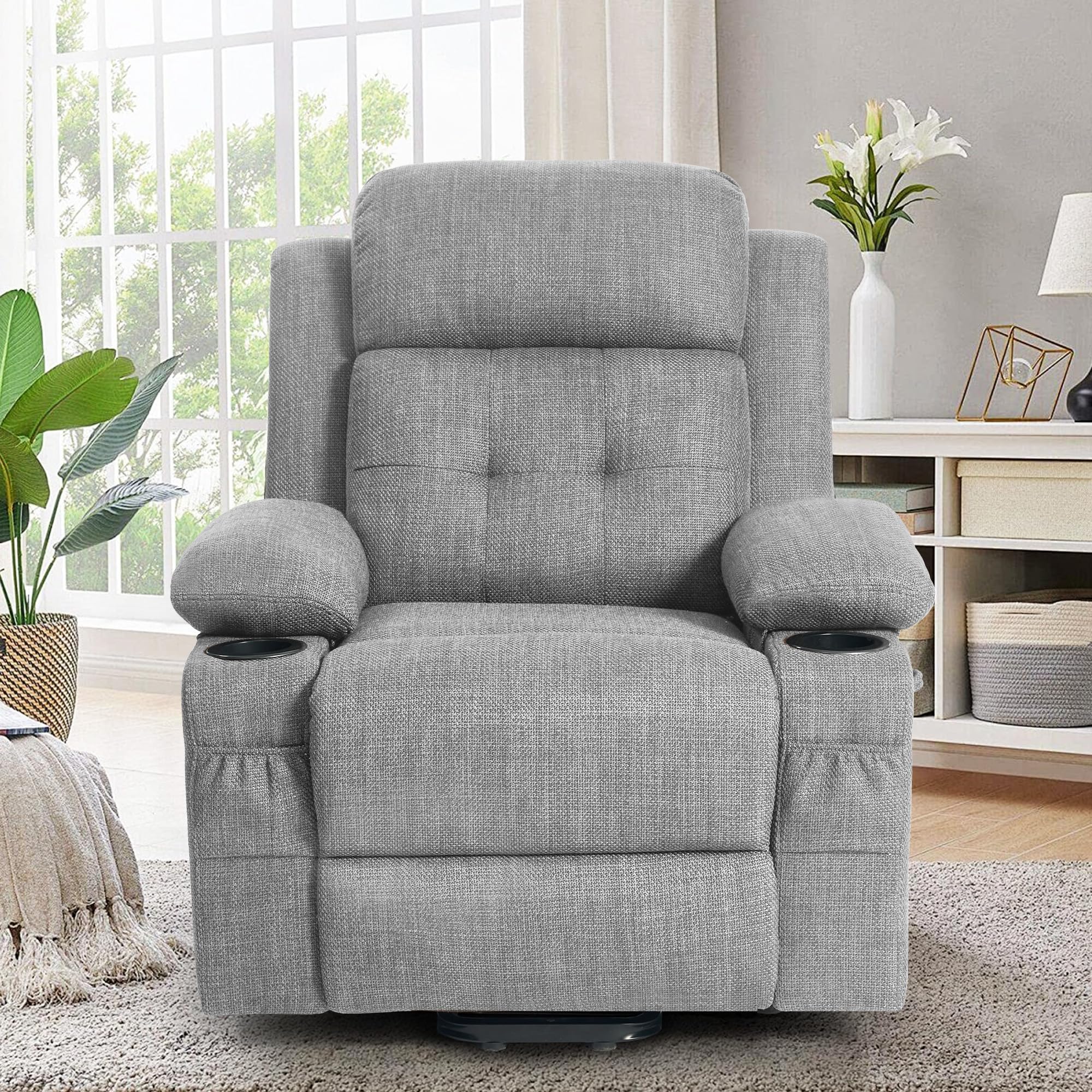 BETISEF Power Lift Recliner Chair for Elderly with Massage & Heat,Linen-Cotton, Electric Recliner with USB Ports, Cup Holders, Side Pockets, Lift Chair for Living Room, Bedroom