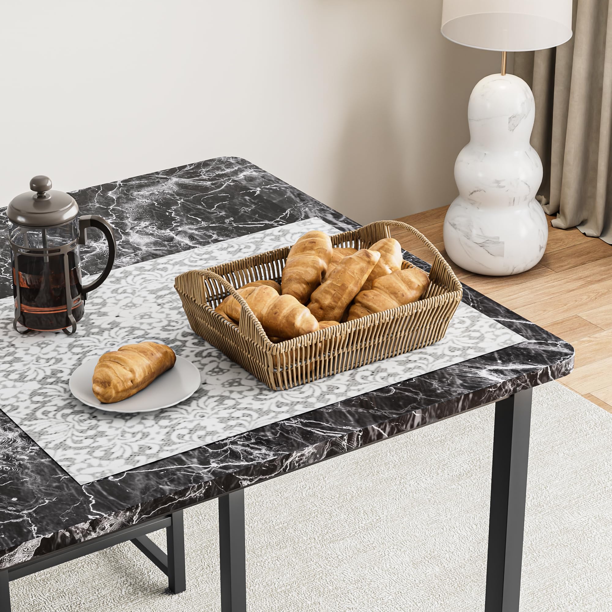 5-Piece Faux Marble Dining Table Set with 4 PU Stools