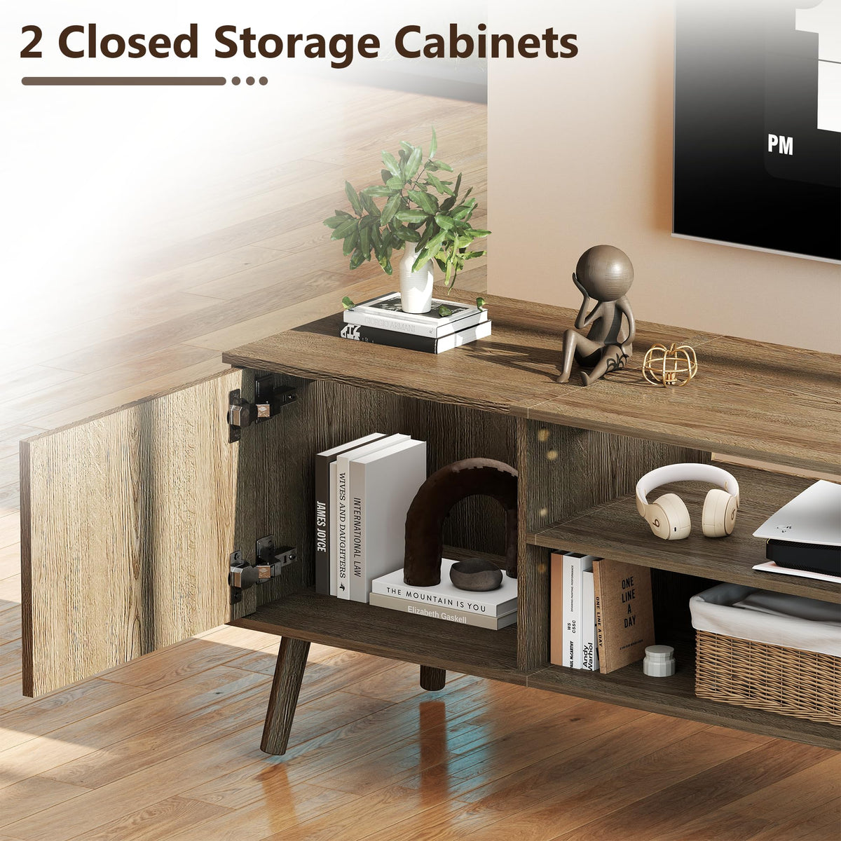 Fluted TV Stand with Charging Station