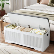 47.3"W Fluted Storage Chest with Padded Seat Cushion, Curved Profile, White