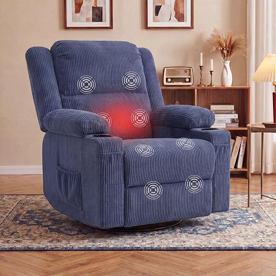 Swivel Rocker Recliner Chair with Heat & Massage