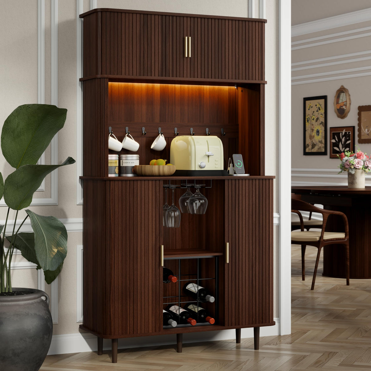 Fluted LED Wine Bar Cabinet