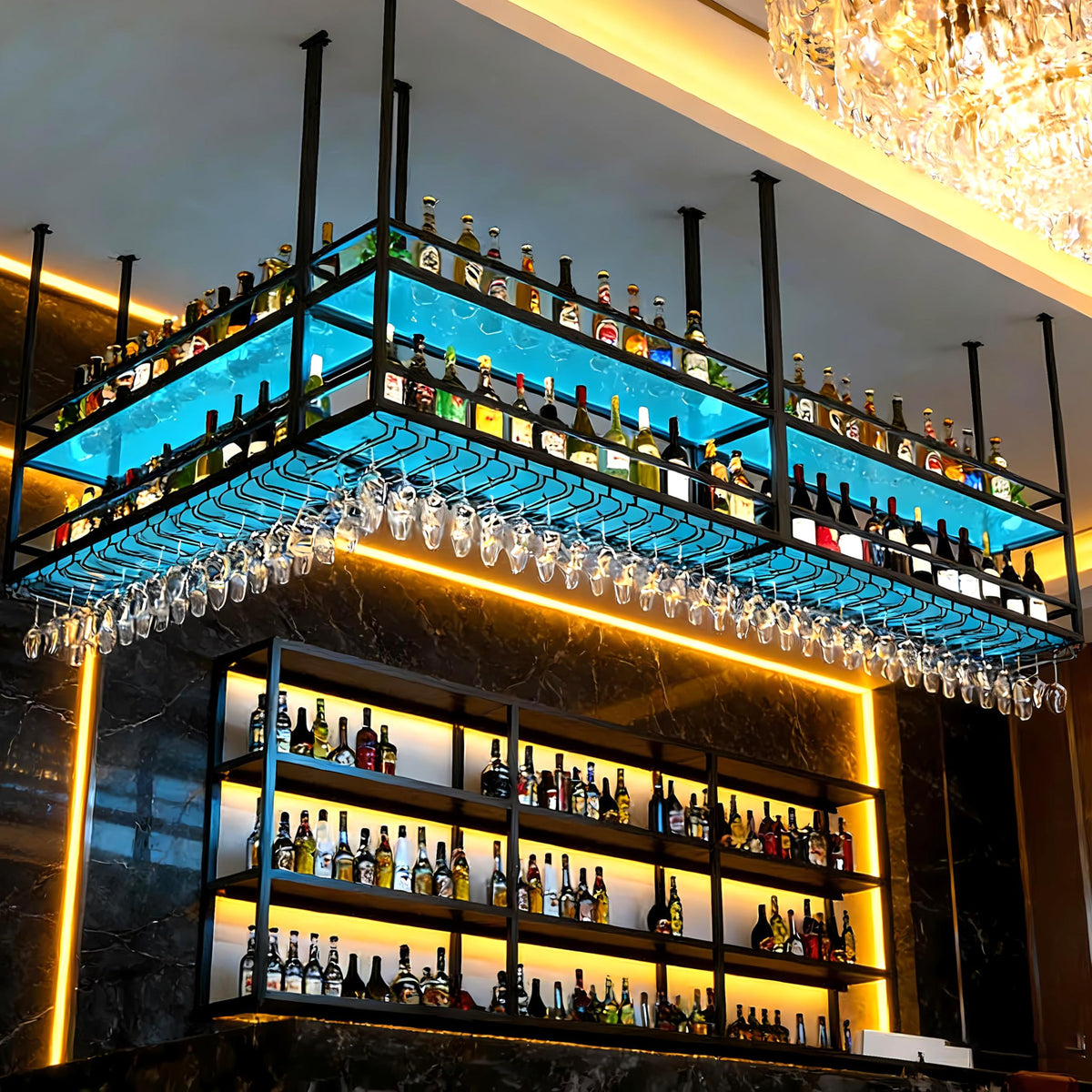Acrylic Ceiling Wine Rack with LED