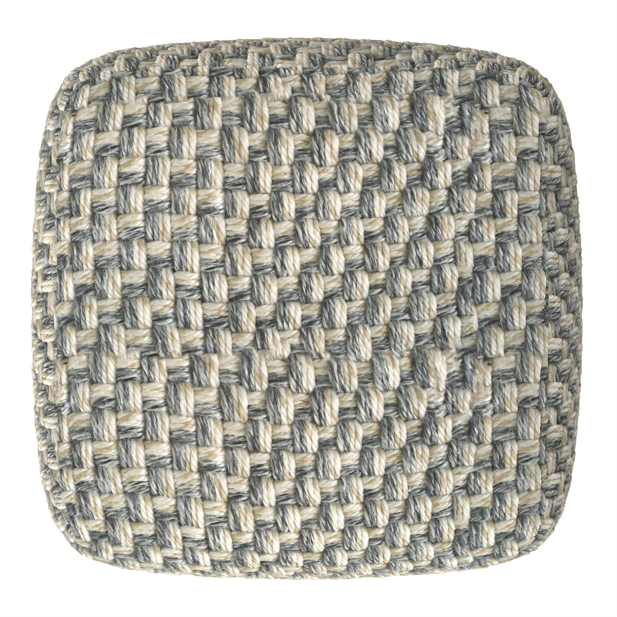 SIMPLIHOME Beatrix 18" Wide Square Pouf in Blue/Beige PET Polyester