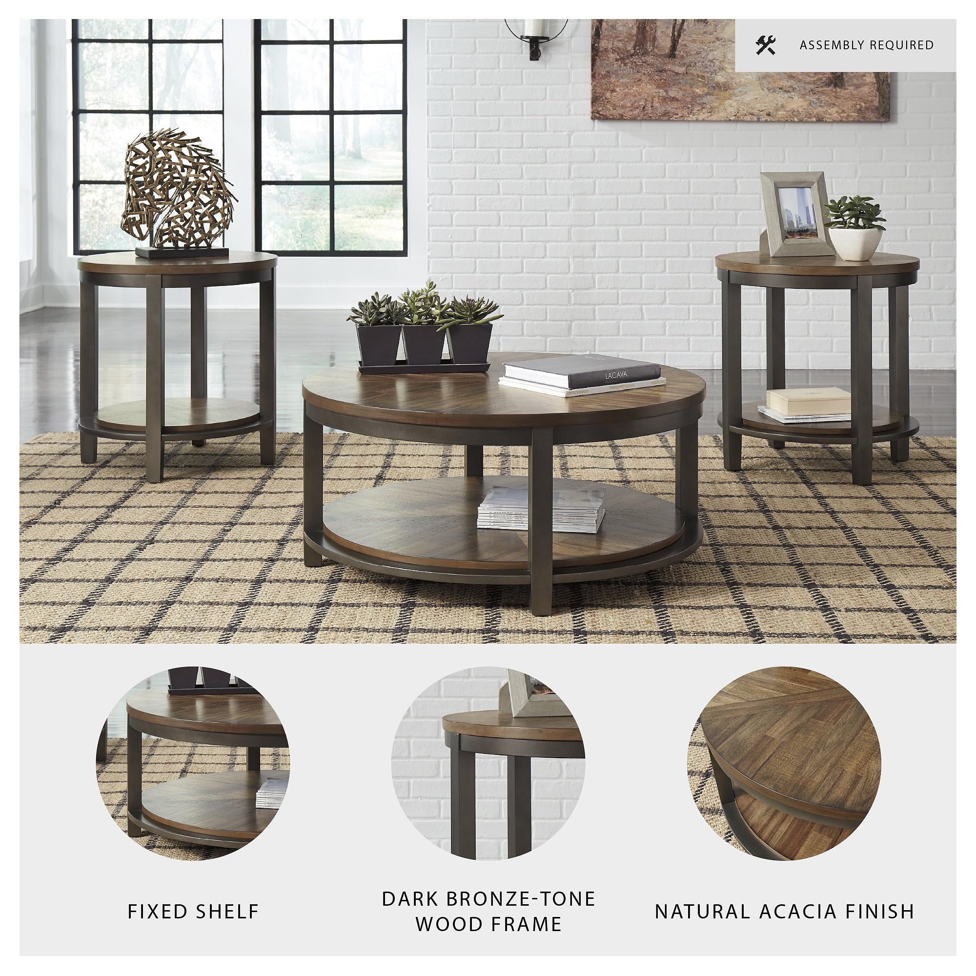 Rustic Round 3-Piece Table Set – Coffee Table & 2 End Tables