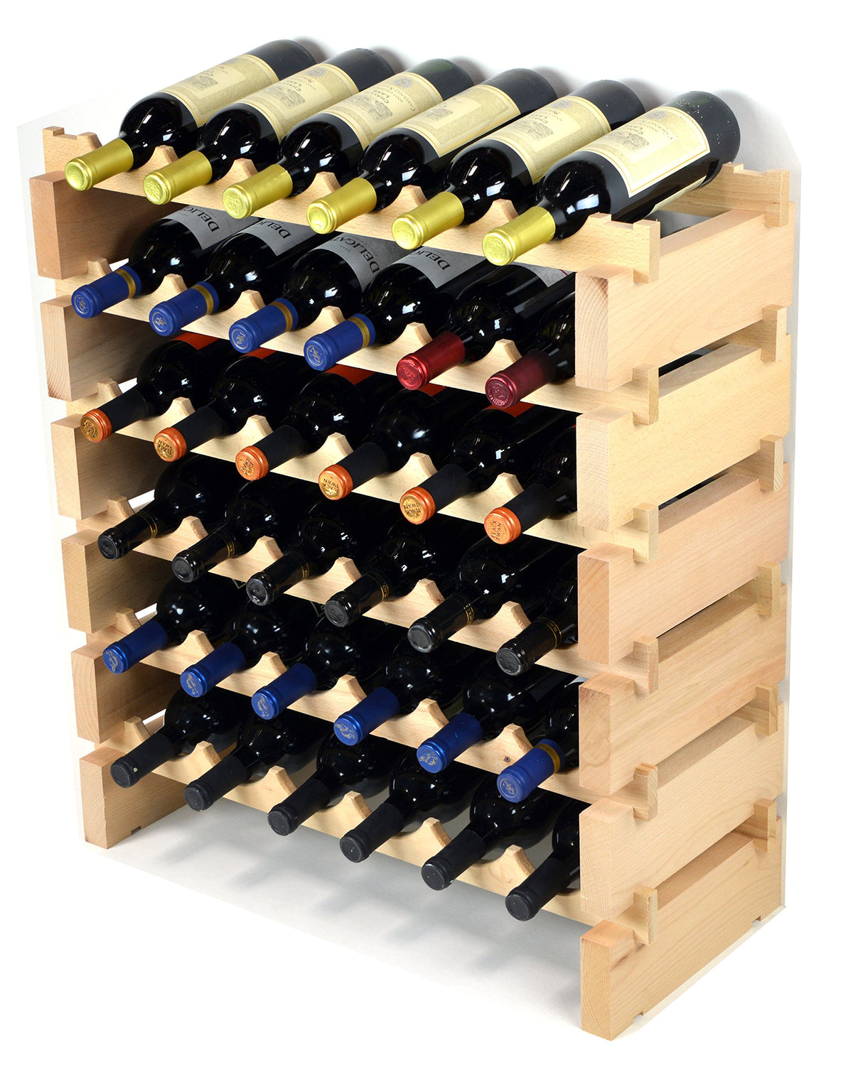sfDisplay.com,LLC. Modular Wine Rack Pine Wood 24-72 Bottle Capacity Storage 6 Bottles Across up to 12 Rows Stackable Newest Improved Model (36 Bottles - 6 Rows)