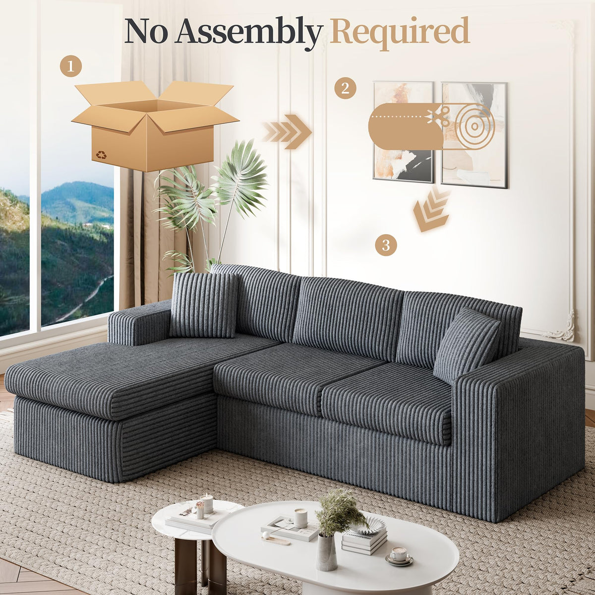 L-Shaped Corduroy Modular Sectional