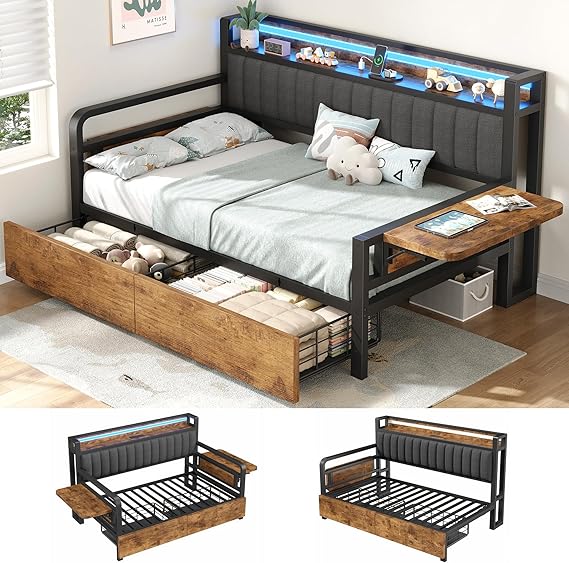 Twin Corner Daybed with Storage Drawers & LED Light