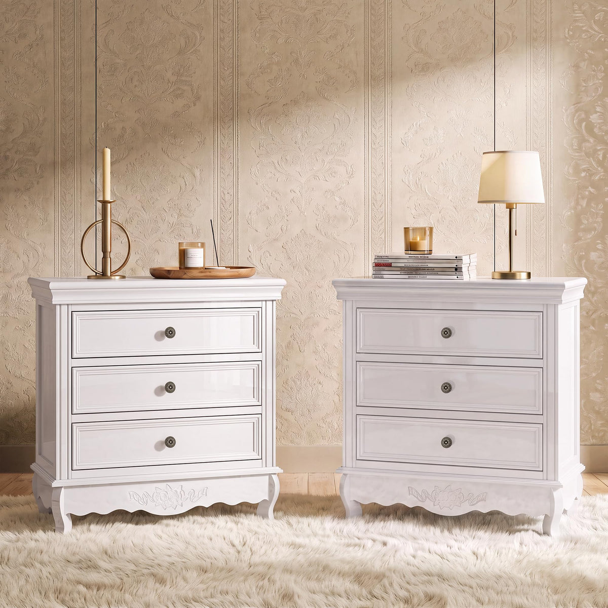 Homsee Nightstand Set of 2, Pre-Assembled Bedside Table, 23.6" W, White