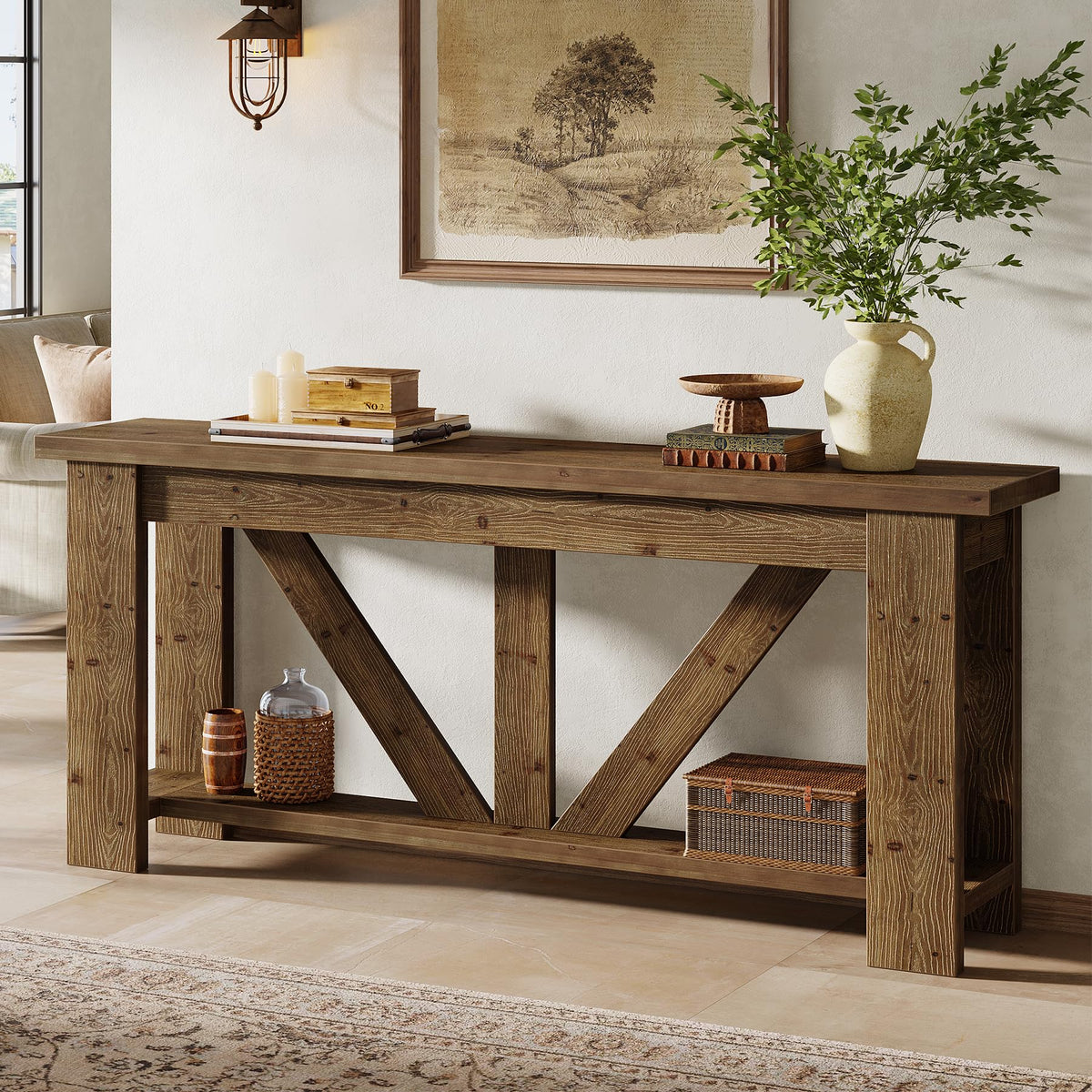 Solid Wood Console Table with Shelf