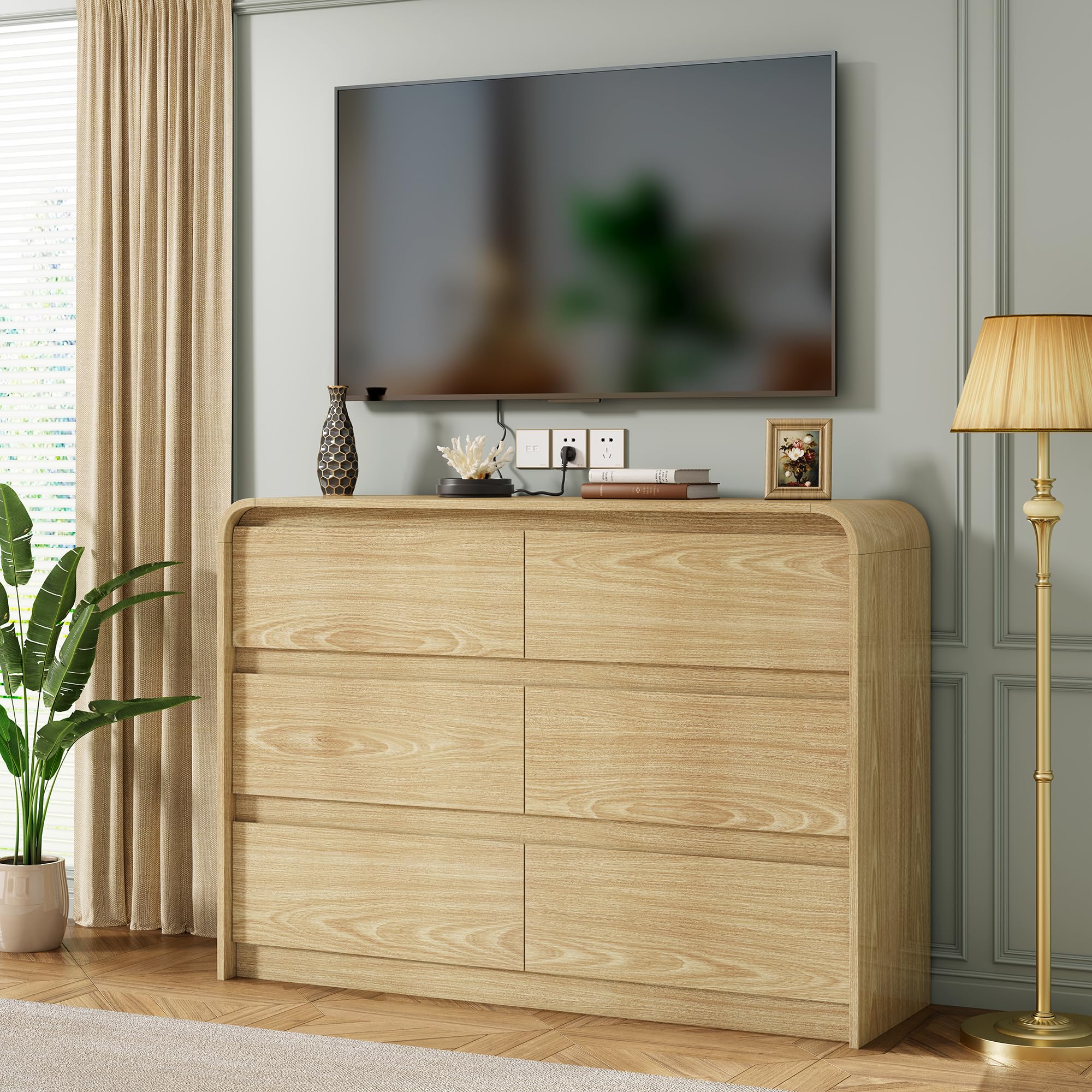 6-Drawer Wood Dresser with Curved Profile