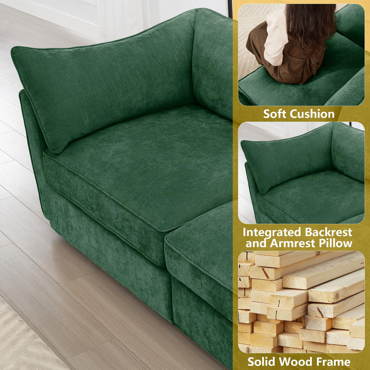 Green Chenille Storage Loveseat
