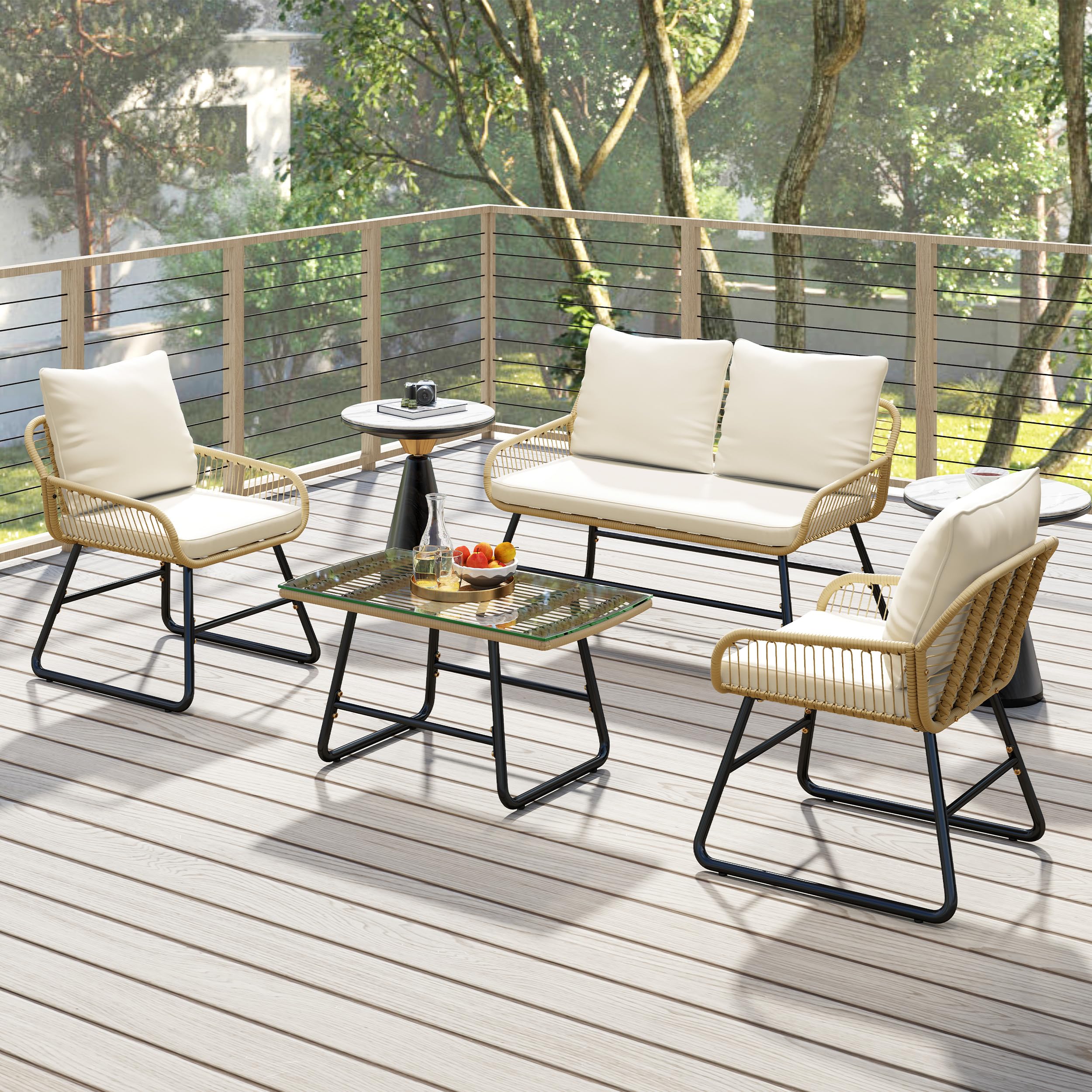 Wicker Patio Conversation Set with Cushions
