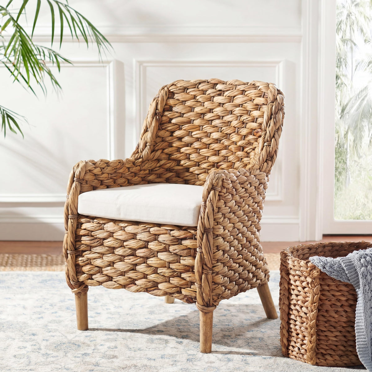 SAFAVIEH Purrl Hyacinth Wood Accent Chair, 25.59" White/Brown Wash ACH6533B