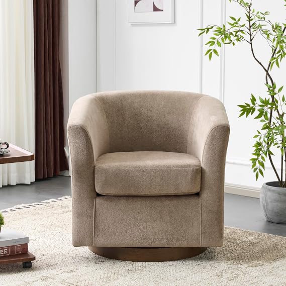 Brown Velvet Swivel Barrel Chair