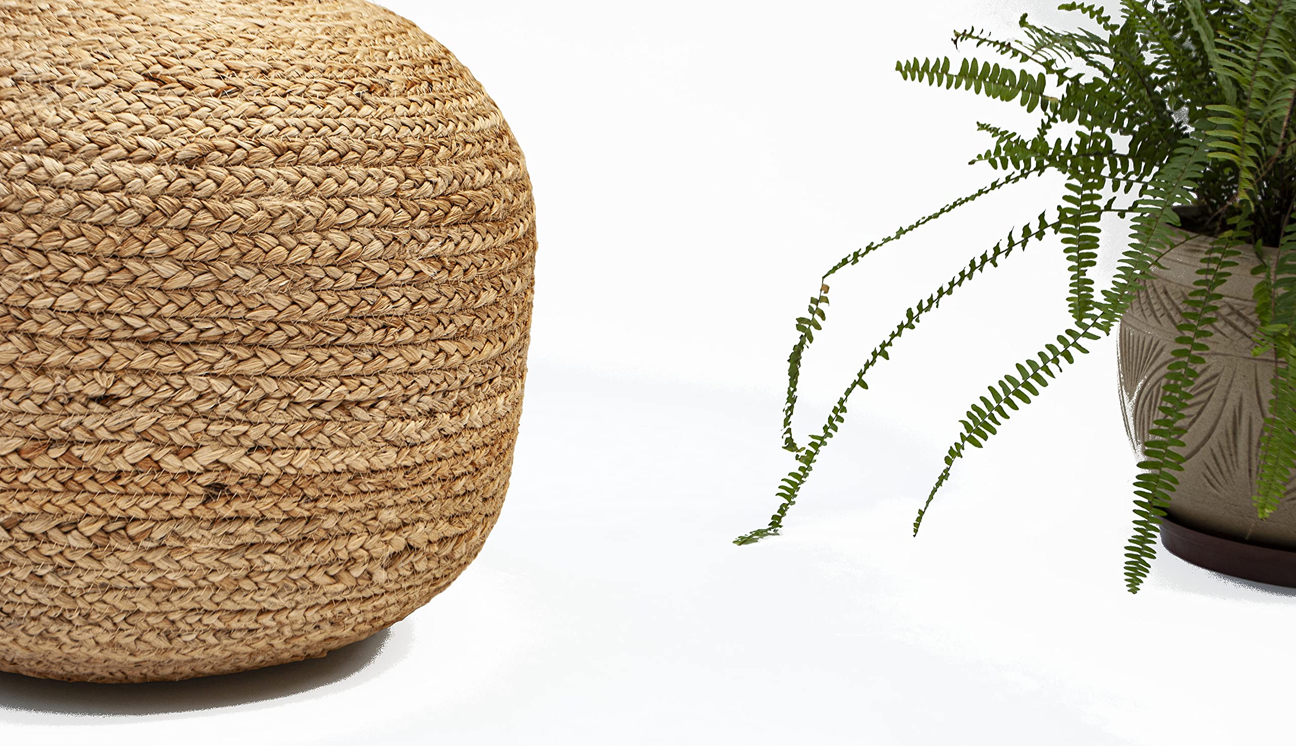 Chardin home- Natural Braided Ottoman Pouf - Cozy & Bohemian Jute/Hemp Hand Crafted Casual Seating for Home, Office, Bedroom, 18"x18"x14". (Golden Brown)
